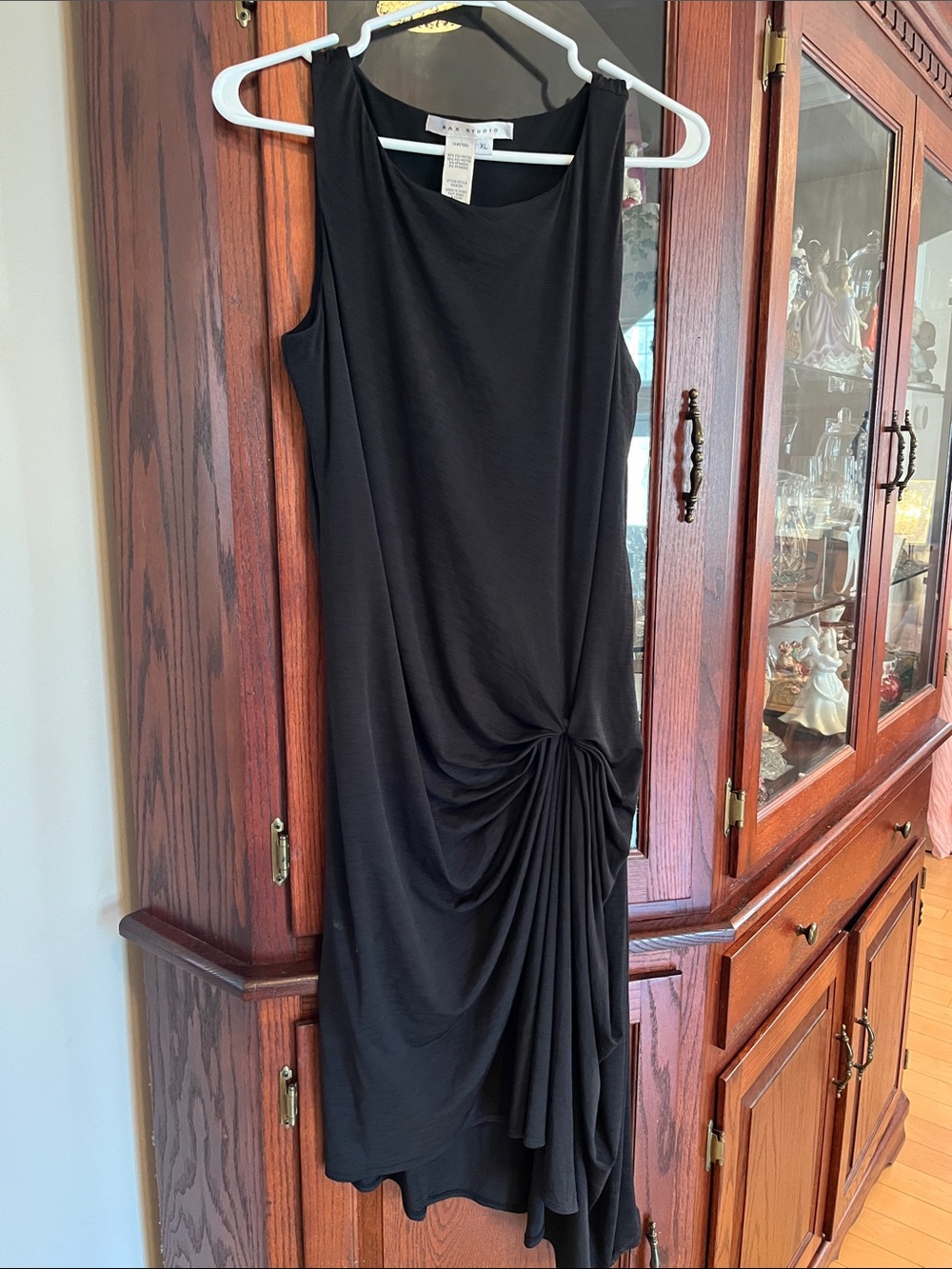 Chico's Black Sleeveless Draped Knot Midi Dress